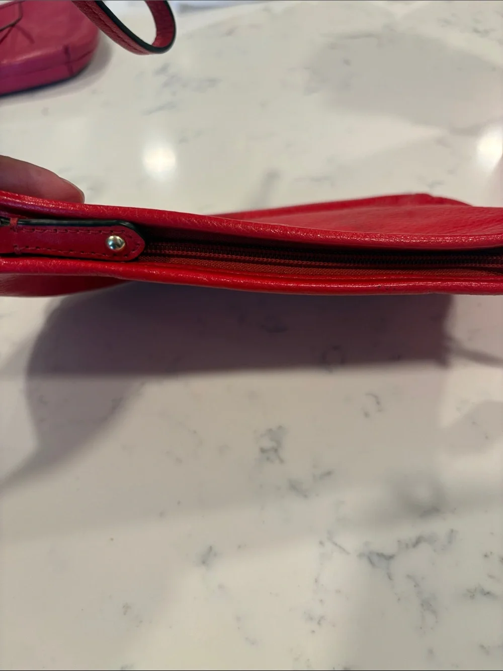 Coach Red Pebbled Leather Wristlet with Gold Hardware